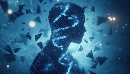 Digital Human Form With Glowing DNA Strand