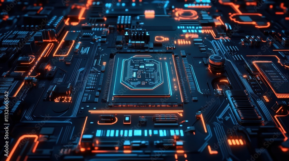 Aufkleber futuristic circuit board with glowing components