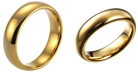 Elegant Gold Wedding Rings with Smooth Shiny Finish for Weddings isolated on transparent background.