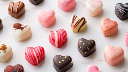 Obraz premium Food photography elegant heart-shaped chocolates for sweet valentine's treats