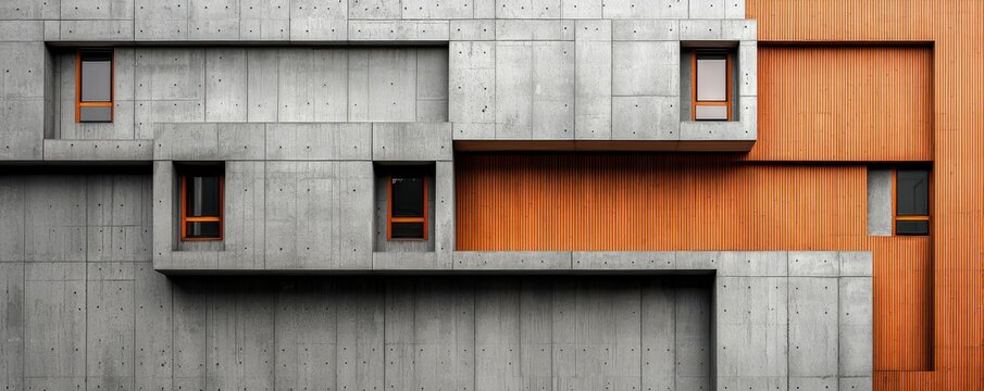 Brutalist architecture close-up on geometric concrete structures