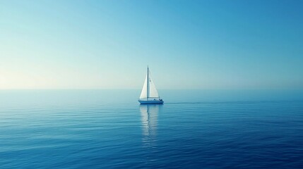 Obraz premium Endless Horizon: Sailboat in a Vast Blue Ocean - made with Generative AI