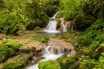 Bach im Cirque de Consolation, Consolation-Maisonnettes, Doubs, Frankreich