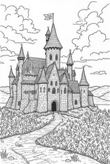 Fototapeta premium Majestic Medieval Castles with Knights and Banners in Detailed Landscapes