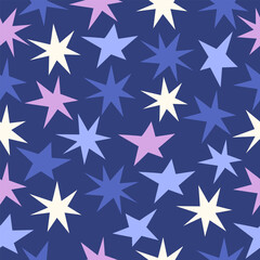 Obraz premium Colorful Starry Seamless Pattern on Blue Background