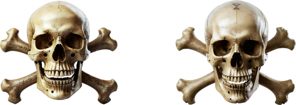 Dual Skull and Crossbones isolated on Transparent and White Background