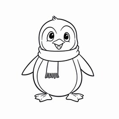Obraz premium Coloring Page for Kids: Happy Penguin with Scarf