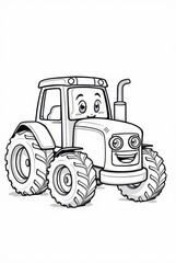 Fototapeta premium Coloring Page of a Happy Tractor with Big Wheels for Kids