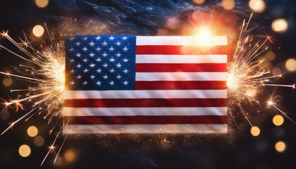INDEPENDECE DAY AMERICA flag with fireworks and stars
