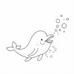 Obraz premium Smiling Whale Blowing Bubbles Coloring Page for Kids