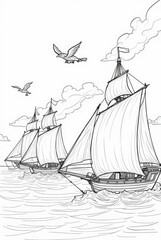 Fantasy Airships with Intricate Sails in a Cloudy Sky