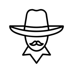 charro mexican cowboy hat icon, cinco de mayo line art, mexican fiesta icon - simple black line art icon of charro mexican cowboy hat for cinco de mayo celebrations. mexican fiesta vector art.