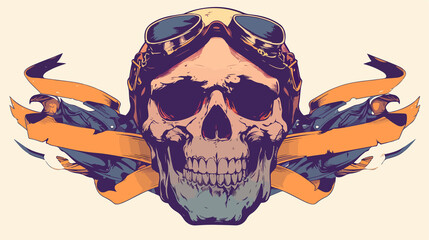 Fototapeta premium Psychedelic Vector Poster Featuring Hand Drawn Human Skull with Bikers