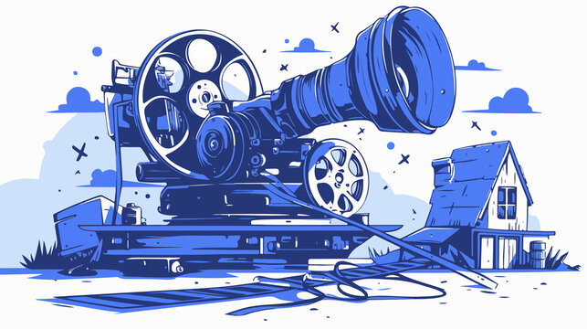 blue vintage film projector, house, sky clip art preview