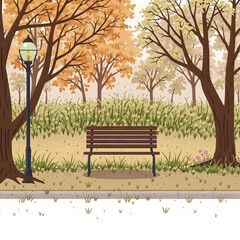 Park Bench And Lamp, Grass Cartoon Vector Icon Illustration. Flat Cartoon Concept. Generative AI
