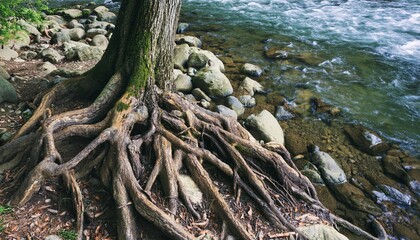 The Intertwining Roots of the Giant Tree by the Peaceful River