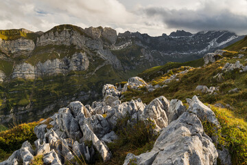 Obraz premium Blick vom Schäfler zum Widderalpstöck, Säntis, Alpstein, Appenzell, Schweiz