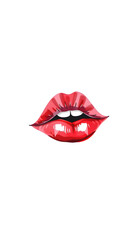 Fototapeta premium Women's lips. Hand drawn watercolor lips isolated on white background. Fashion and beauty illustration. Sexy kiss. Design for beauty salon, make-up studio, makeup artist, meeting website, one line 