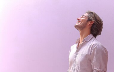 Fototapeta premium A man wearing color casual clothing with smiling, side view, portrait