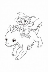 Obraz premium Cute Sorcerer Riding a Magical Dragon Coloring Page
