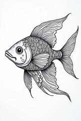 Fototapeta premium Fish Coloring Page with Mandala Water Patterns