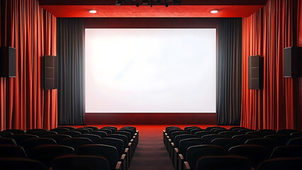 Fototapeta premium cinema room with blank screen and red curtain