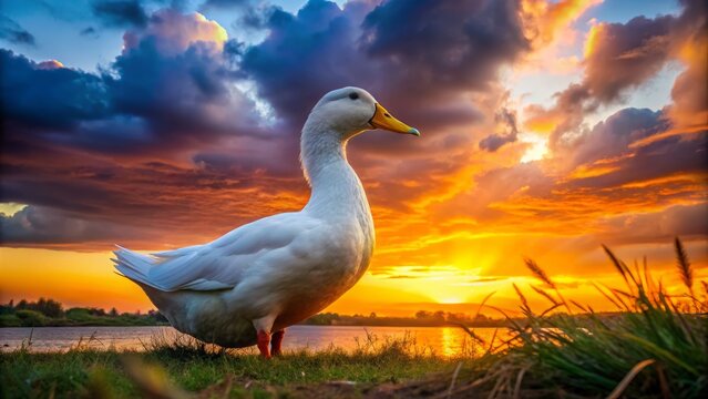 Majestic Pekin Duck Silhouette: American Pekin, Long Island Duck, Aylesbury, Anas platyrhynchos domesticus, poultry, waterfowl, bird photography
