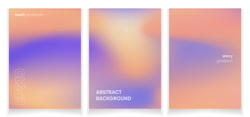 Obraz premium Abstract wavy pink violet liquid background card set with gradient mesh. Blurred fluid colorful background. Modern design template for web covers, ad banners, posters, brochures etc.