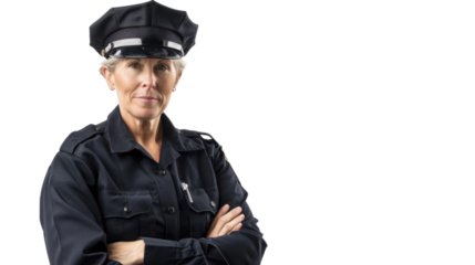 A police officer caucasian american senior woman on white background
