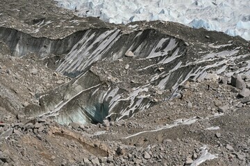 Scenery of famous place Everest Base Camp and glacier Ice Fall. Sagarmatha National Park, Khumbu valley, Nepal, Himalayas