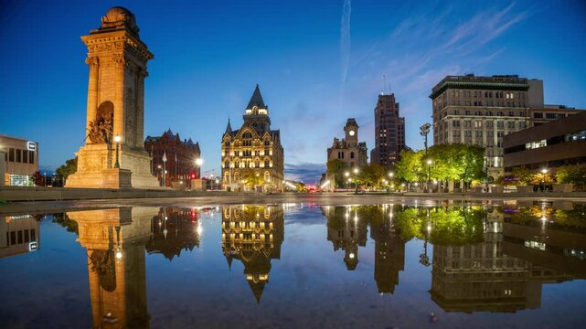 Syracuse, New York, USA Downtown Cityscape at Clinton Square