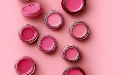 a pot of cream makeup blush jar with pink background seamless pattern