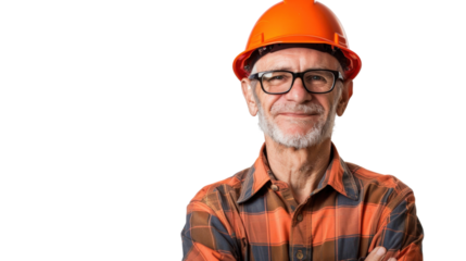 American senior male Employee IT specialist sit at work with laptop on white background
