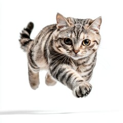 Obraz premium Playful jump of an american shorthair cat in studio environment