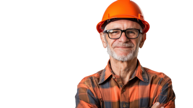 American senior male Employee IT specialist sit at work with laptop on white background