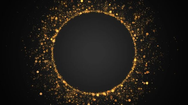 abstract gold circle frame with golden glitter shiny stars and bokeh lights and particle ,dark luxury  holiday christmas and new year  social media motion background