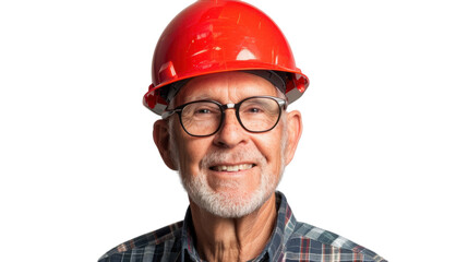 American senior male Employee IT specialist sit at work with laptop on white background
