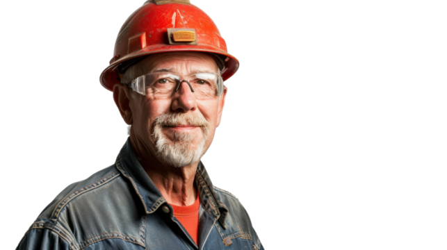 American senior male Employee IT specialist sit at work with laptop on white background