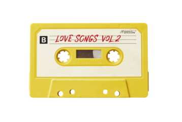 Vintage compact audio cassette with love songs isolated
