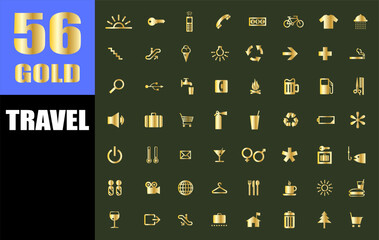 Tour and travel icon set. Tourism gold sign. luxury icons.