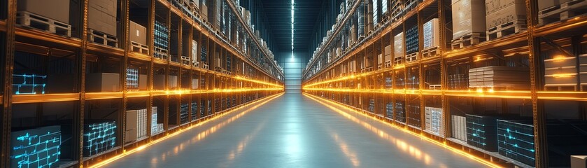 Obraz premium Futuristic digital icons in a warehouse setting