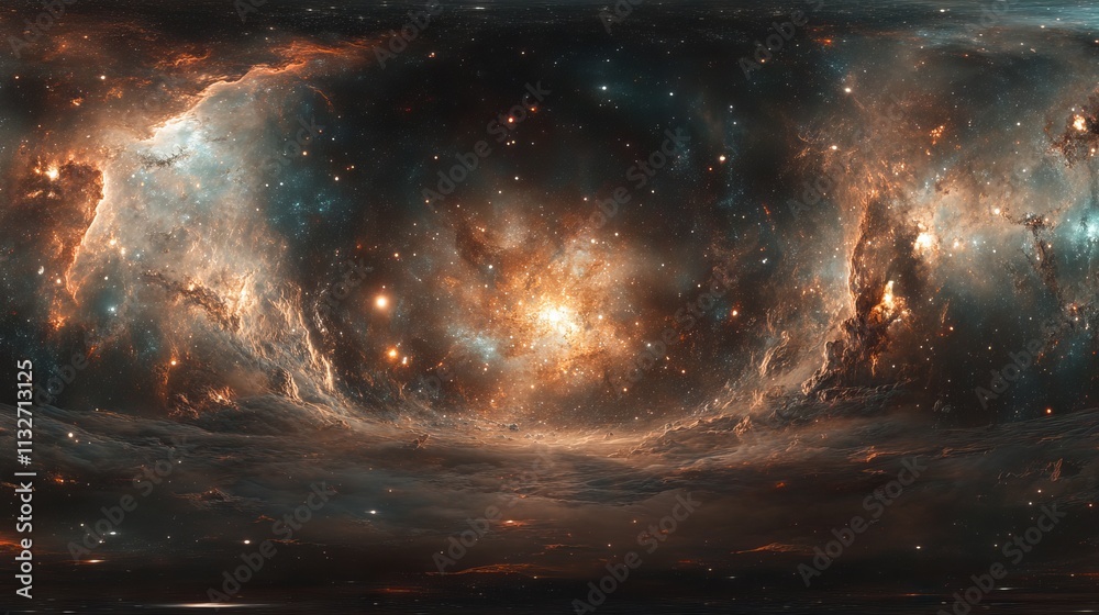 Wall mural 360-degree equirectangular space background featuring vibrant nebula and stars – hdri spherical pano
