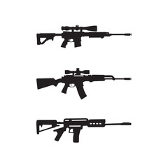Rifle silhouette vector set on a white background.