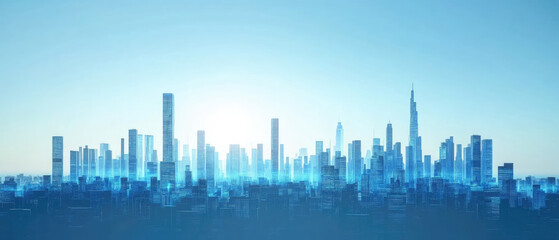 Obraz premium Futuristic Metropolis Capital of Skyscrapers city Illuminated by Vibrant Blue Light