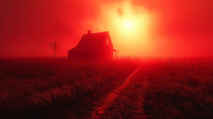Fototapeta premium Crimson Sunset Farmhouse 