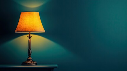 Illuminated Elegance: A Table Lamp's Warm Glow Against a Teal Wall