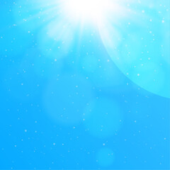 Summer background, beautiful blue sky with bright sun and sunlight