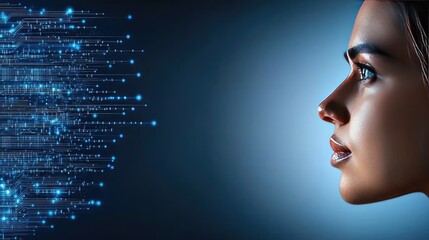 Concept of an abstract brain integrated with technology and circuits, showcasing a glowing blue aesthetic in a modern design