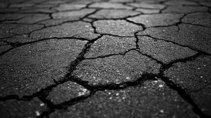 Obraz premium Cracked Asphalt Surface with Uneven Texture