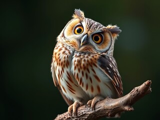Obraz premium Owl Double Take - Surprised Owl on Branch - Vibrant AI Art